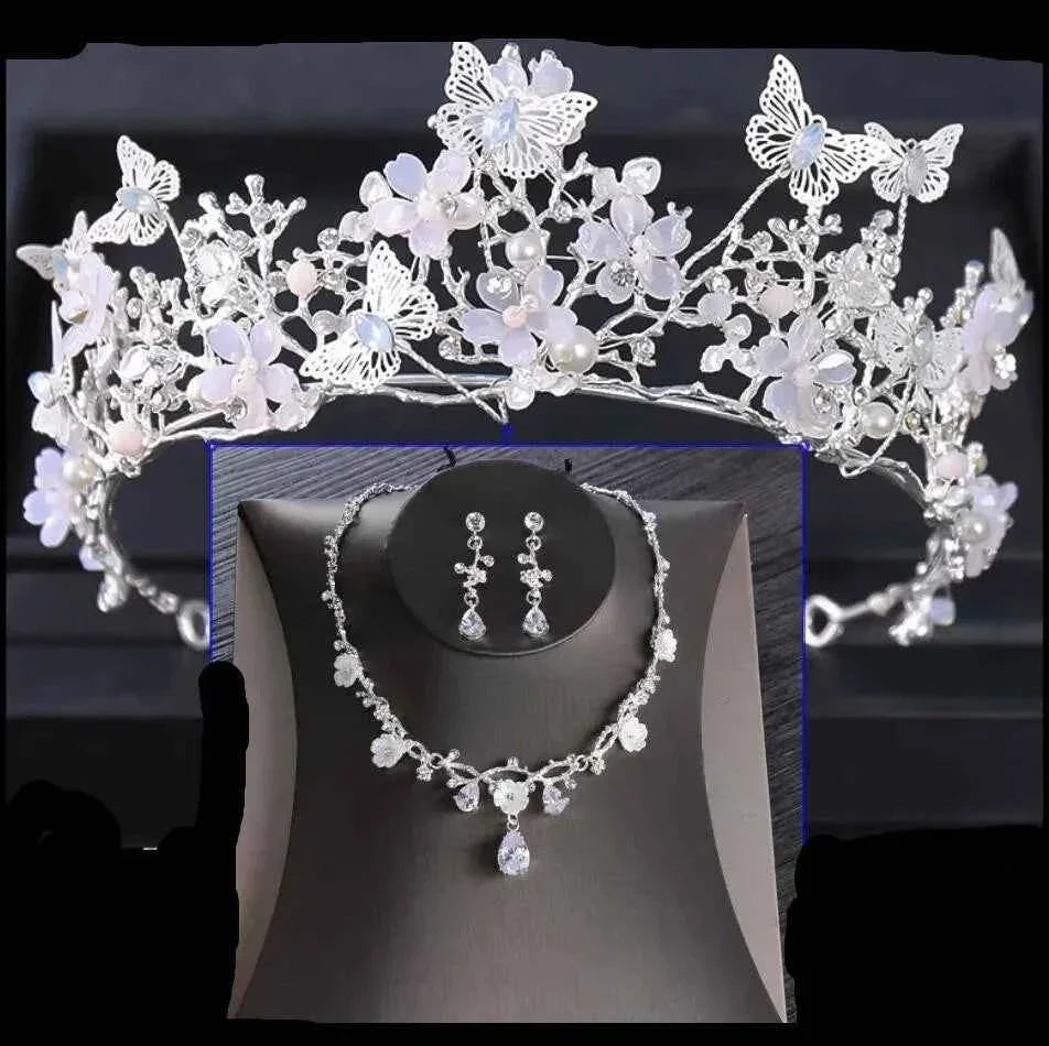 Baroque Gold Color Butterfly Crystal Costume Jewelry Sets Rhinestone Choker Necklace Earrings Tiaras Crown Wedding Jewelry Set by George Black