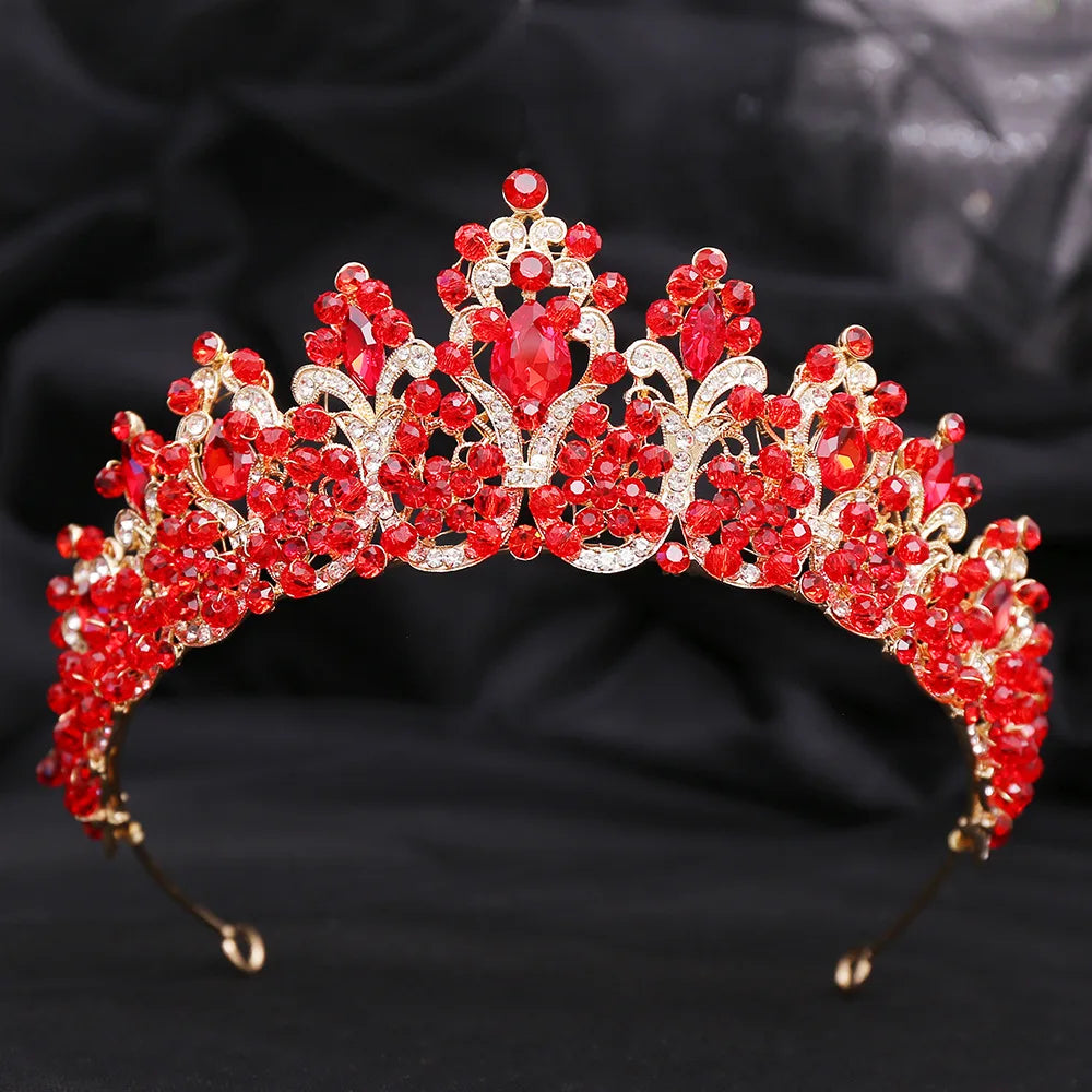 Baroque Pink Crystal Beads Bridal Crowns Handmade Tiaras Bride Headbands Rhinestone Diadem Queen Crown Wedding Hair Accessories DSERS