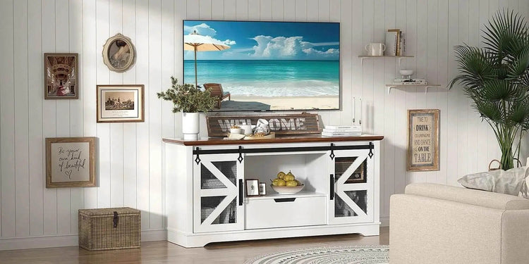 Modern TV Stand for TVs up to 60’’, Entertainment Center w/1 Drawer & 2 Storage Cabinets, Large Media Console Cabinet - GiFTiFY