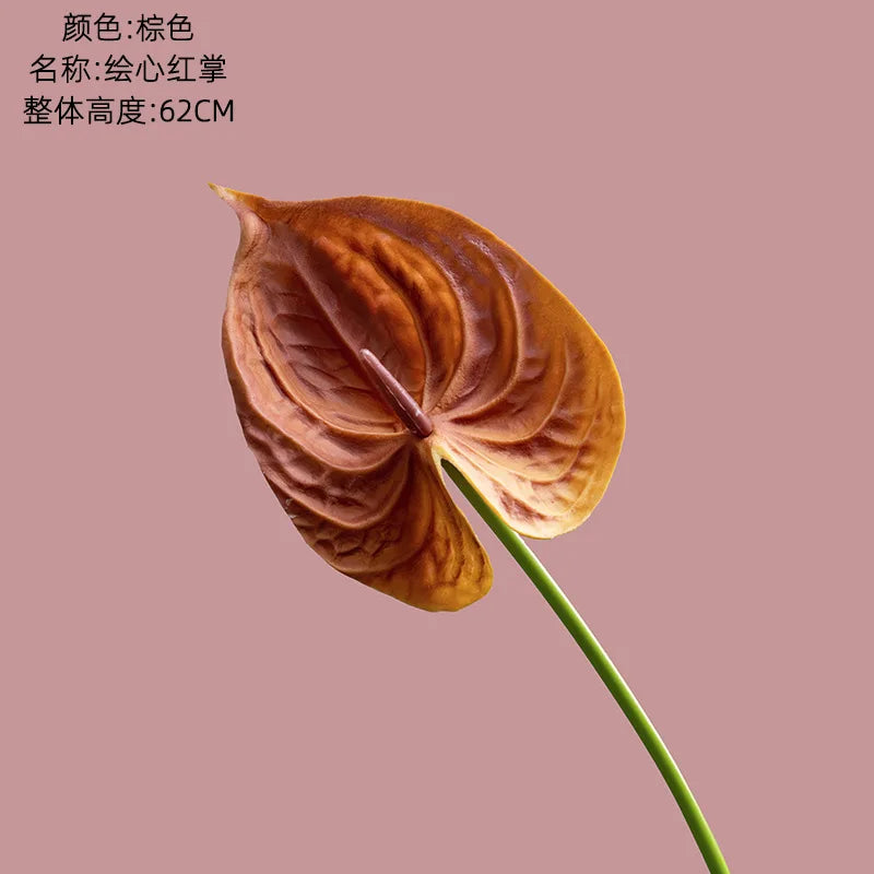 10Pc/lot PU Artificial Flowers Anthurium Bridal Bouquet Wedding Decoration Fake Palm Flowers Home Party Table Floral Arrangement by DSERS