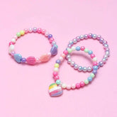 3-Pack Girls Heart Charm Beaded Bracelets Set - GiFTiFY