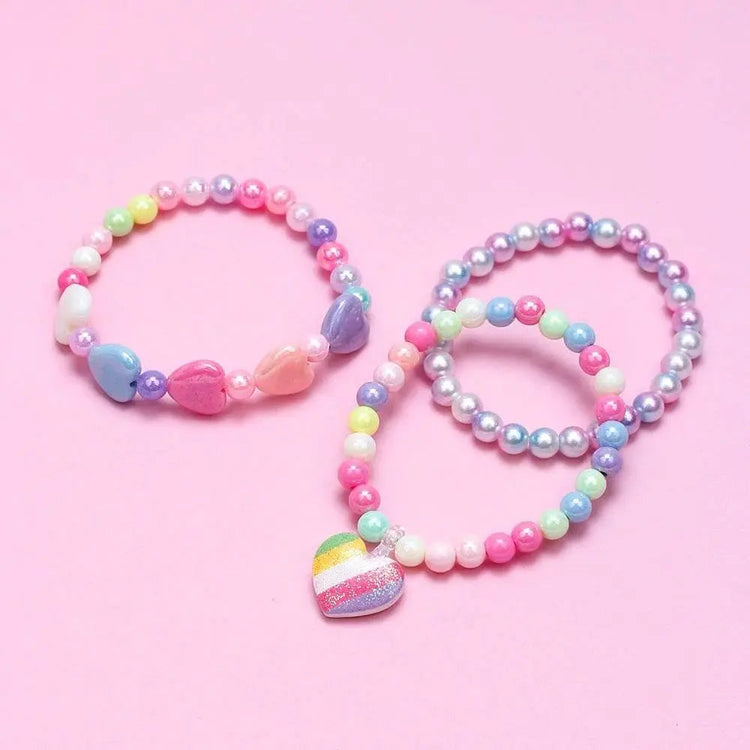 3-Pack Girls Heart Charm Beaded Bracelets Set - GiFTiFY