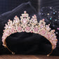 Baroque Pink Crystal Beads Bridal Crowns Handmade Tiaras Bride Headbands Rhinestone Diadem Queen Crown Wedding Hair Accessories DSERS