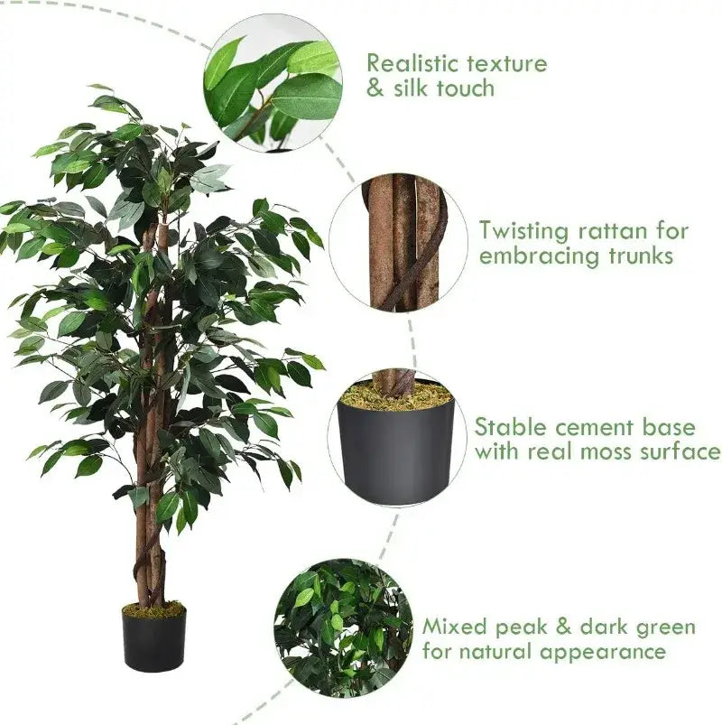 Artificial Ficus Silk Tree in Black Pot