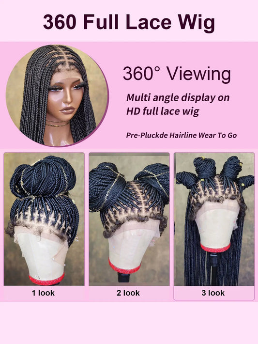 Synthetic Small Square Cornrows Braided Wigs Full Lace Knotless Box Braids Wig For Black Women 36 Inch Locs Goddess Braiding Wig GiFTiFY