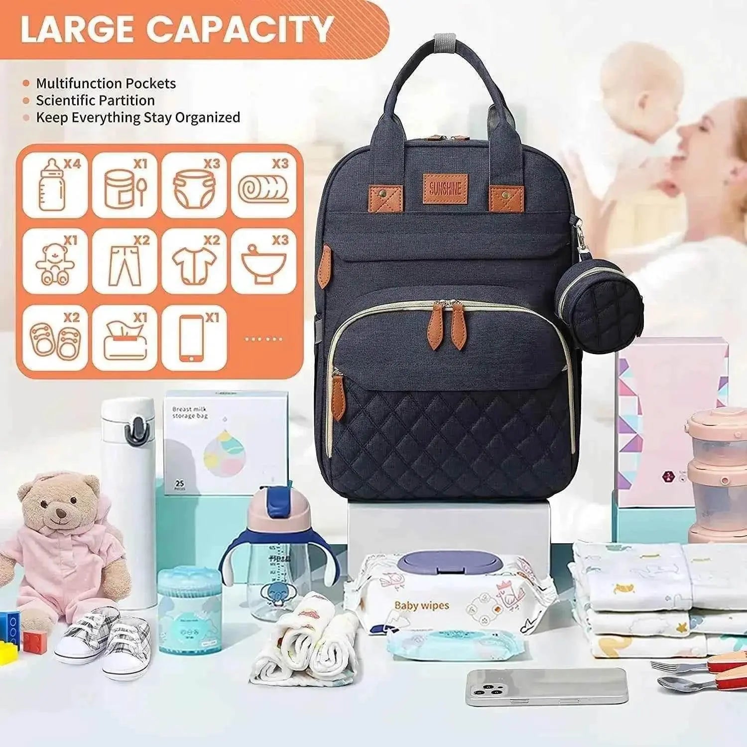 3 In 1 Diaper Bag Backpack Foldable Baby Bed Waterproof Travel Bag with USB Charge Diaper Bag Backpack with Changing Bed 3 types - GiFTiFY