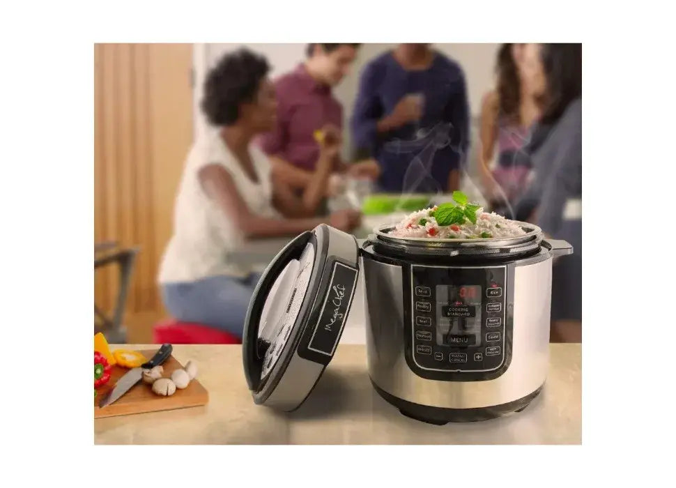 Digital Pressure Cooker Silver 6 quart Multifunctional cookware Preset Timer Stainless Steel
