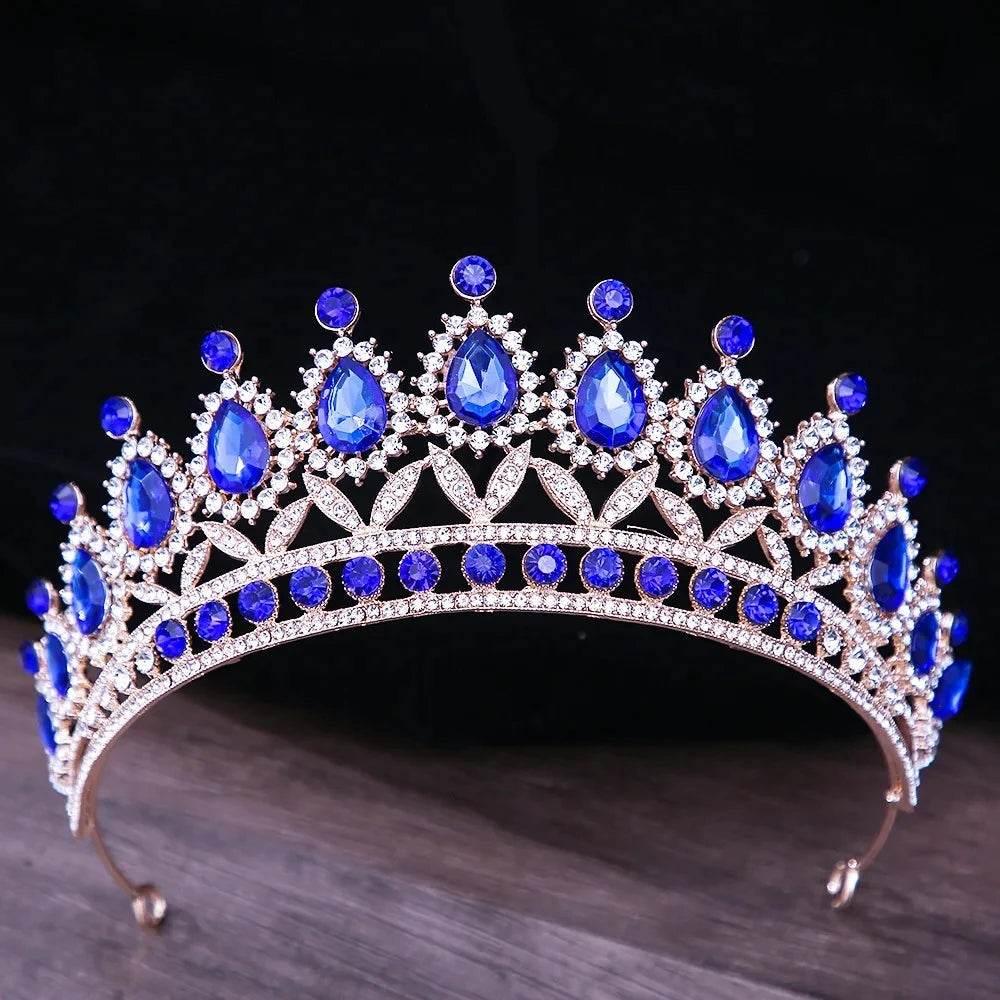 Baroque Blue Green Pink Opal Tiara Crowns Hair Jewelry Rhinestone Diadem Birthday Party Wedding Crystal Bridal Crown Accessories - GiFTiFY