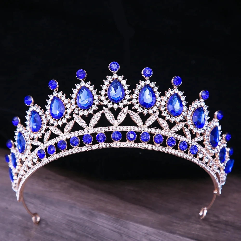 Baroque Blue Green Pink Opal Tiara Crowns Hair Jewelry Rhinestone Diadem Birthday Party Wedding Crystal Bridal Crown Accessories DSERS