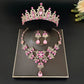 Gorgeous Pink Crystal Tiaras Bridal Jewelry Sets for Women Crown Flowers Choker Necklace Sets Wedding Bride Costume Jewelry Set GiFTiFY