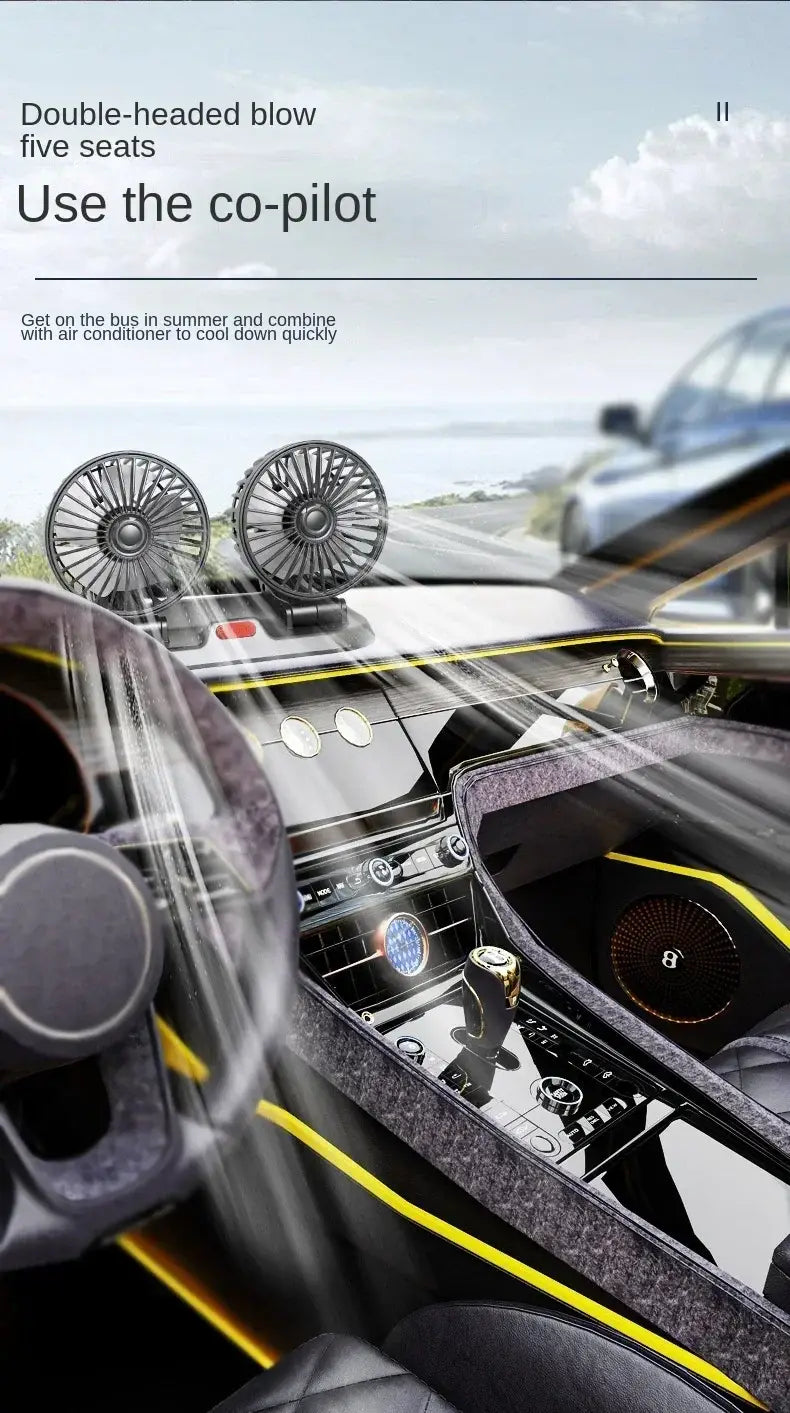 Dual Head Car Fan USB 12V 24V Adjustable
