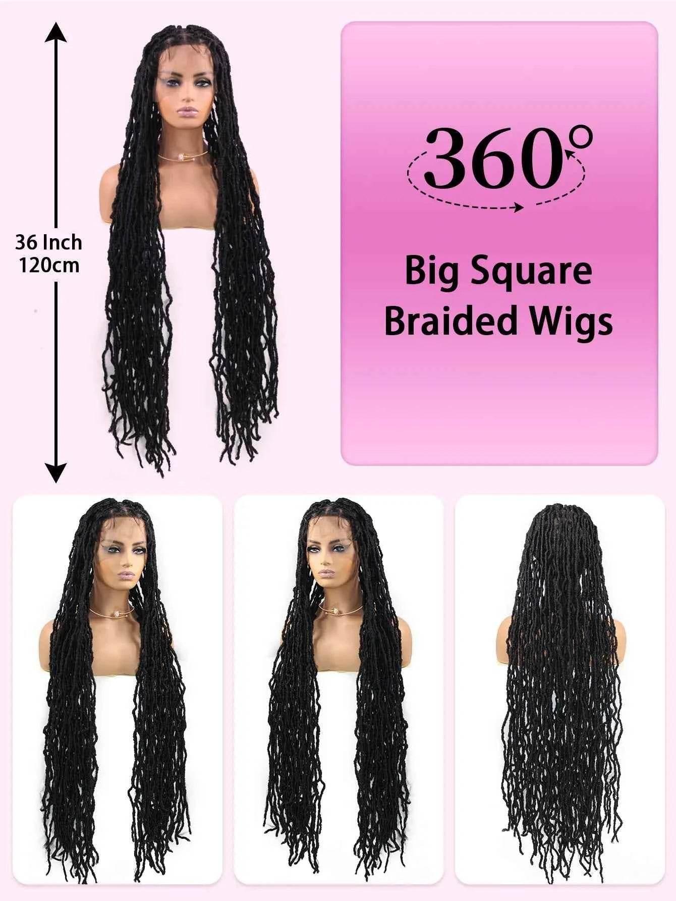 Synthetic Lace Braided Wigs Faux Locs Lace Front Wig for Women Butterfly Locs Braids Wig Long Dreadlocks Free Part 40 Inch - GiFTiFY