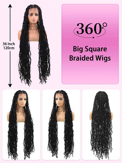Synthetic Lace Braided Wigs Faux Locs Lace Front Wig for Women Butterfly Locs Braids Wig Long Dreadlocks Free Part 40 Inch
