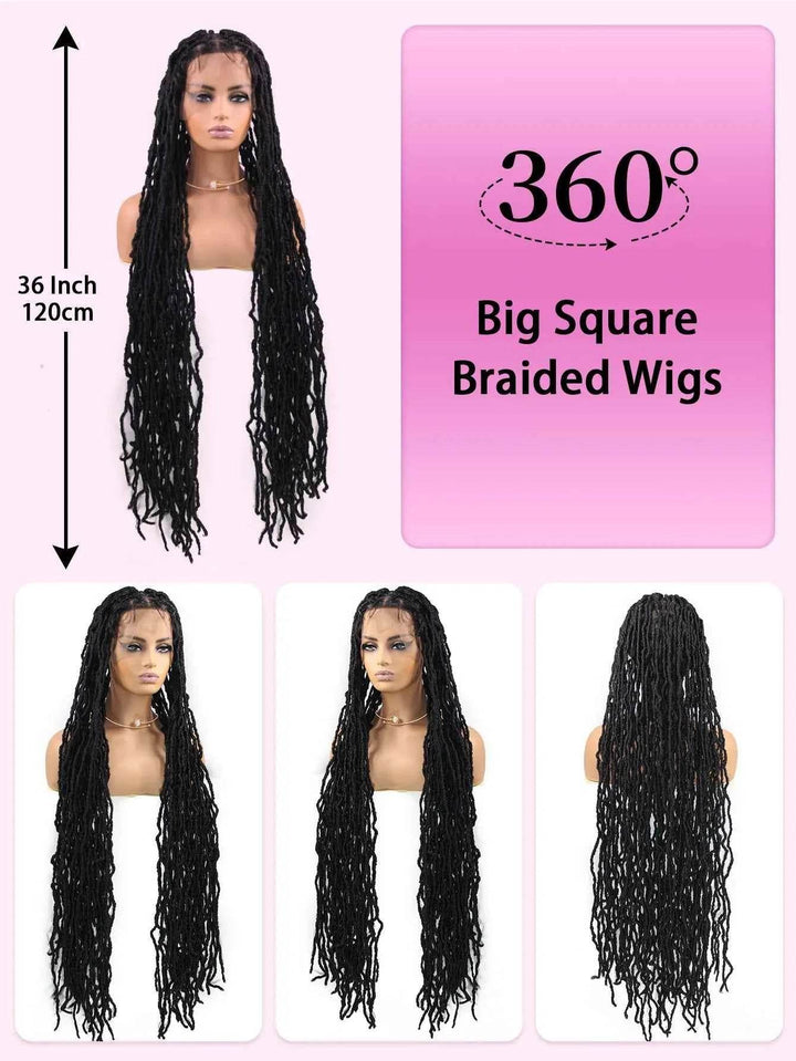Synthetic Lace Braided Wigs Faux Locs Lace Front Wig for Women Butterfly Locs Braids Wig Long Dreadlocks Free Part 40 Inch - GiFTiFY
