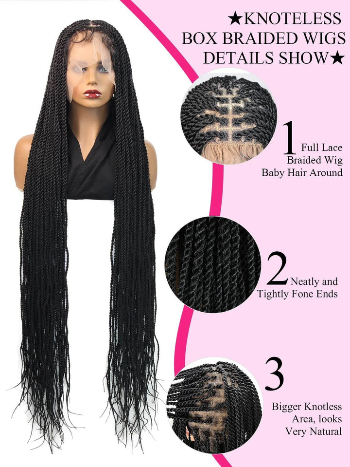 Senegalese Synthetic Braided Wig Full Lace Wigs Knotless Box Braids For Black Women 36 Inches Twists Braids Wigs With Baby Hair - GiFTiFY