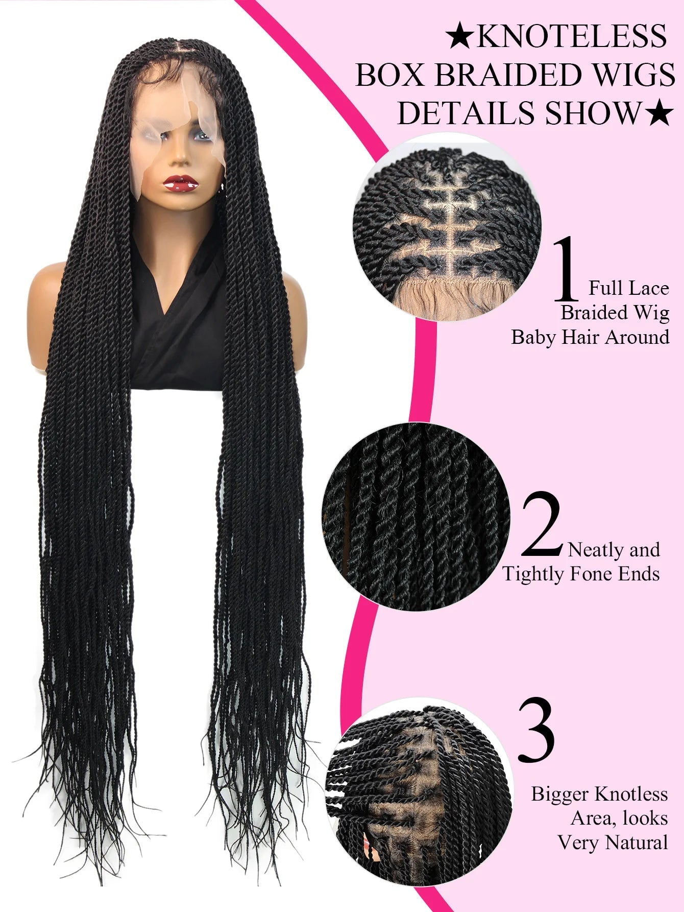 Synthetic Twisted Braided Wig Goddess Full Lace Small Box Knotless Braids For Black African Women Long 36 inch Senegalese Twists GiFTiFY
