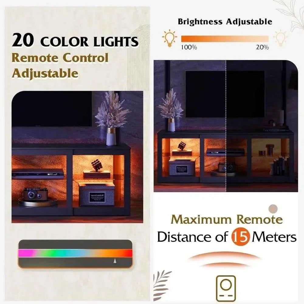 LED TV Stand for 65-Inch TV, 58-Inch Entertainment Center with Adjustable Glass Shelves, Modern Media Console for Living - GiFTiFY