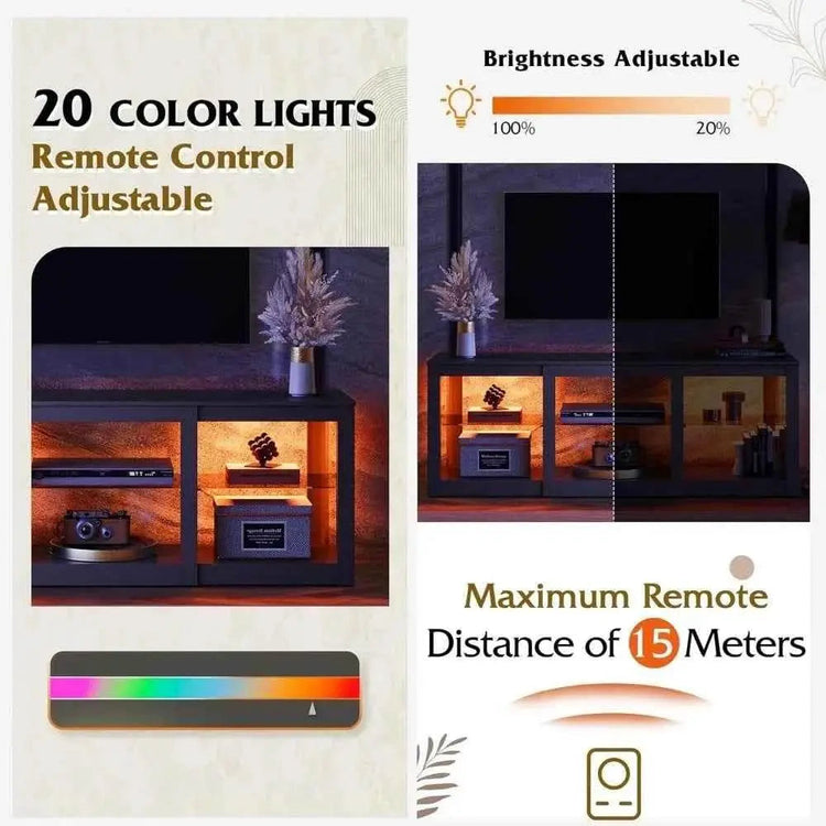 LED TV Stand for 65-Inch TV, 58-Inch Entertainment Center with Adjustable Glass Shelves, Modern Media Console for Living - GiFTiFY