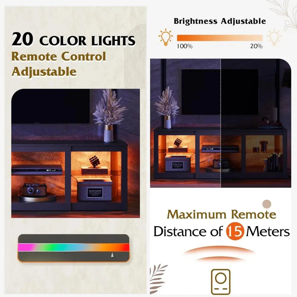 LED TV Stand for 65-Inch TV, 58-Inch Entertainment Center with Adjustable Glass Shelves, Modern Media Console for Living - GiFTiFY