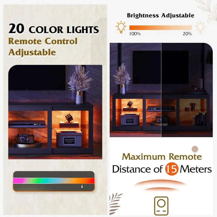 LED TV Stand for 65-Inch TV, 58-Inch Entertainment Center with Adjustable Glass Shelves, Modern Media Console for Living - GiFTiFY