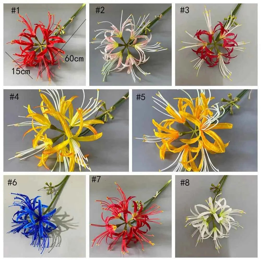 60cm Artificial Higanbana Flower Branch Handmade Plastic Silk Equinox Flower Real Touch Beautiful Fake Flower