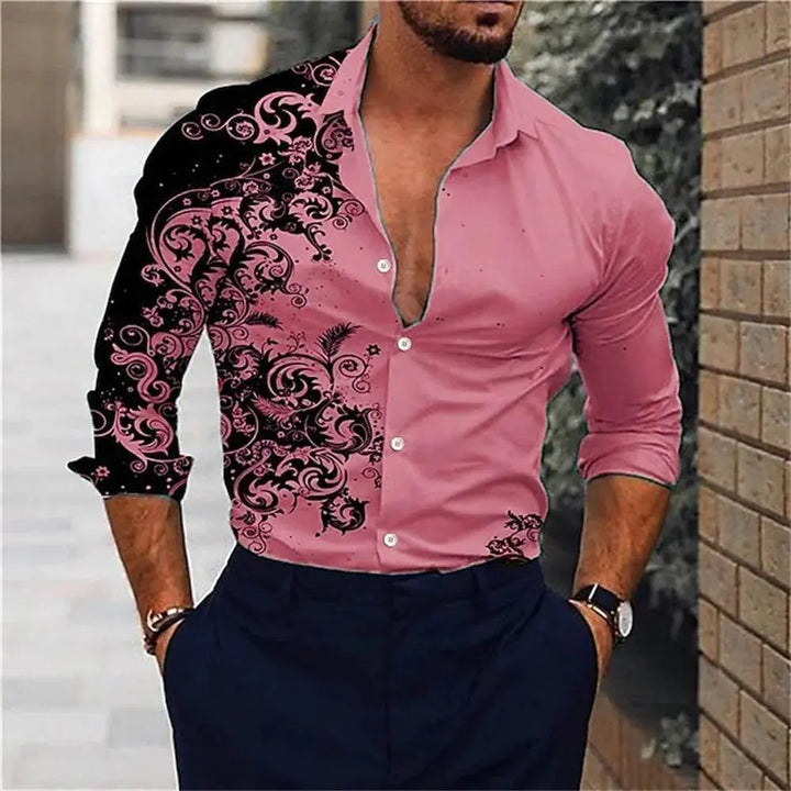 Men's Pink Fashion Shirt Hawaii Party New Men's Long Sleeve Button Collar Shirt Slimming Fashion Elegant Men's T-shirt 6XL. Men's Fashion Shirt . - GiFTiFY
