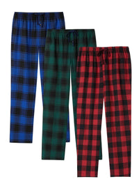 JupiterSecret 3pcs Men's Pajama Pants Autumn/Winter Flannel Cotton Plaid Sleep & Lounge PJ
