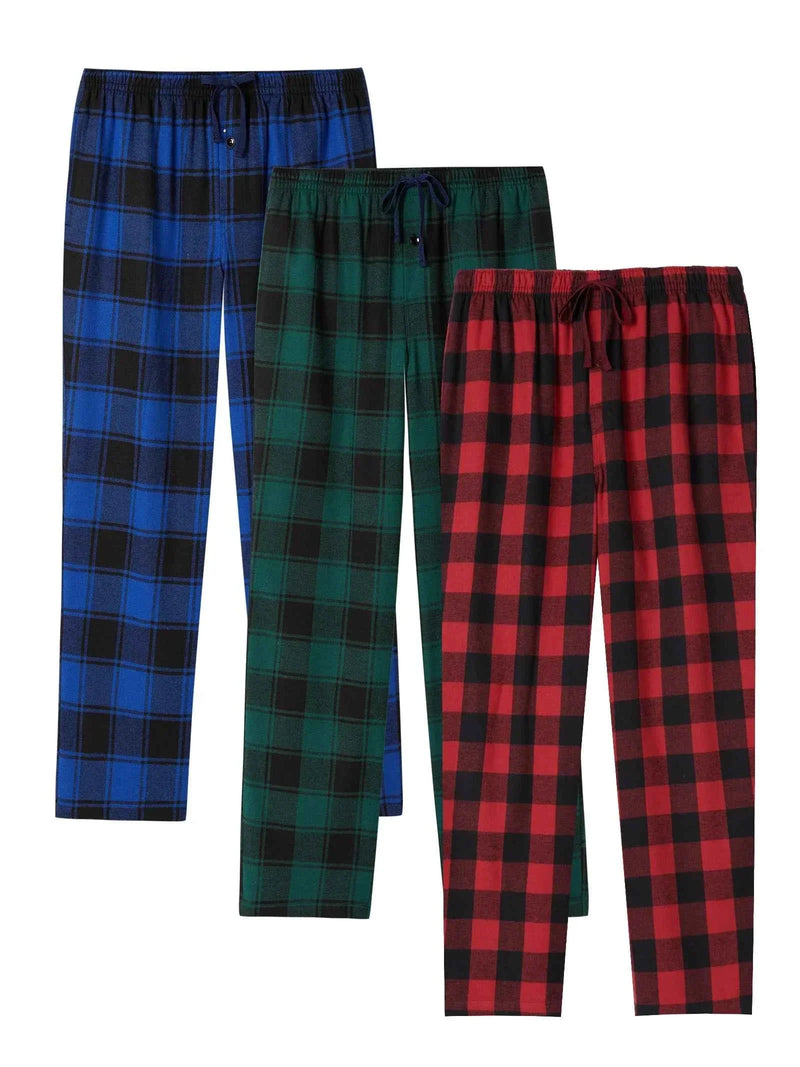 JupiterSecret 3pcs Men's Pajama Pants Autumn/Winter Flannel Cotton Plaid Sleep & Lounge PJ Bottoms with Pockets and Button Fly Pijama by DSERS