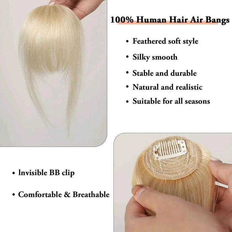 100% Human Hair Bangs Clips in Air Fringe Bangs Hairpiece for Women Platinum Blonde Remy Human Hair Bangs Hair Extension 4.5inch - GiFTiFY