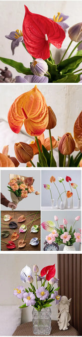 10Pc/lot PU Artificial Flowers Anthurium Bridal Bouquet Wedding Decoration Fake Palm Flowers Home Party Table Floral Arrangement