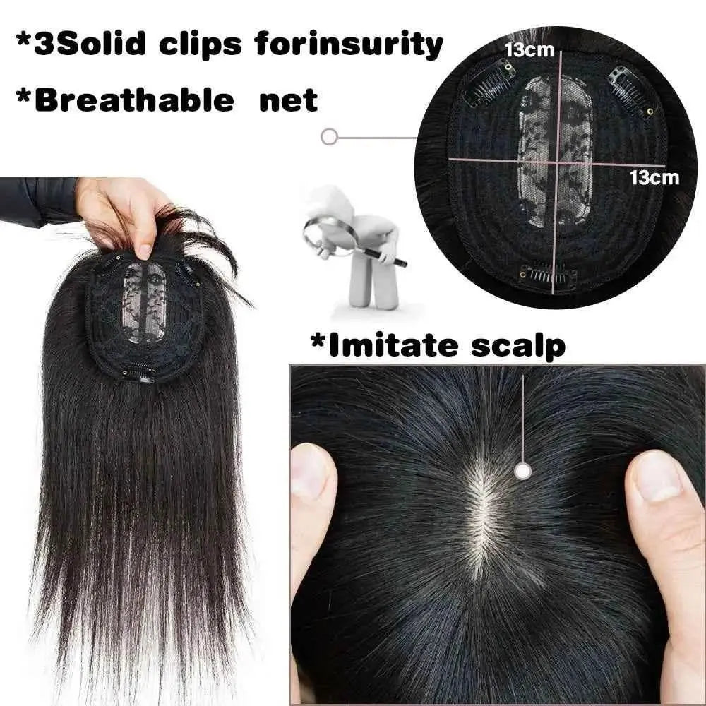 Doreen 13*13cm 8" 12" 16" Topper Hair with Bangs Real Remy Human Hair Toppers for Women With Thin Hair Silk Base with Hair Weft