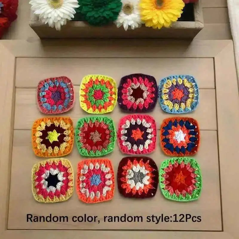 Mix Colors Handmade Crochet Doilies Suit Square Flower Piece Clothing Pocket Coaster Bag Tablecloth DIY Jewelry 6cm