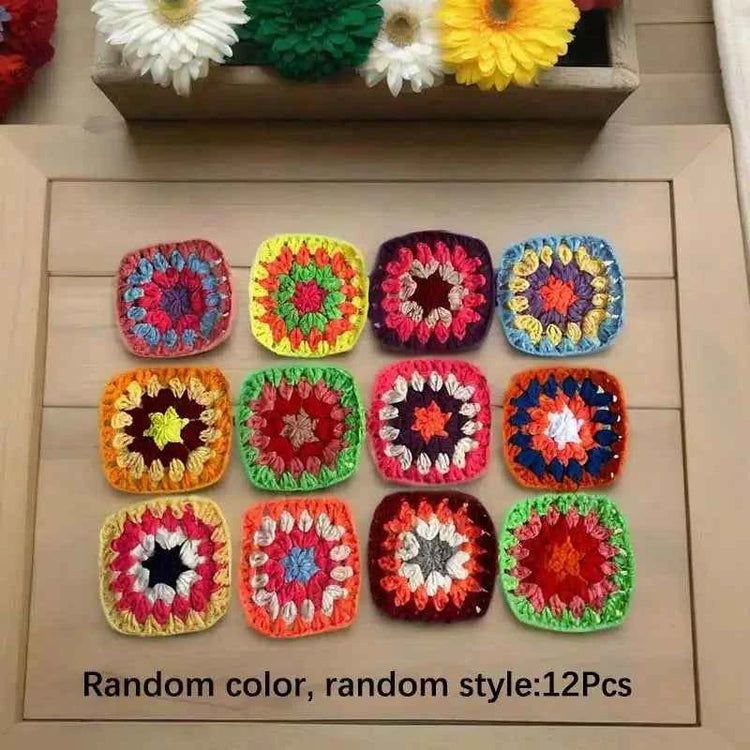 Mix Colors Handmade Crochet Doilies Suit Square Flower Piece Clothing Pocket Coaster Bag Tablecloth DIY Jewelry 6cm