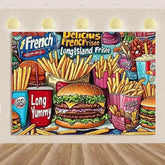 Quick Food Theme Birthday Party Decoration Hamburger French Fries Pizza Background Banner Photography Backdrop Supplies Kid Gift - GiFTiFY