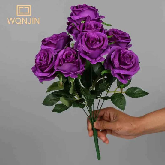 9 Heads Purple Artificial Flowers Home Decoration 9 Colors