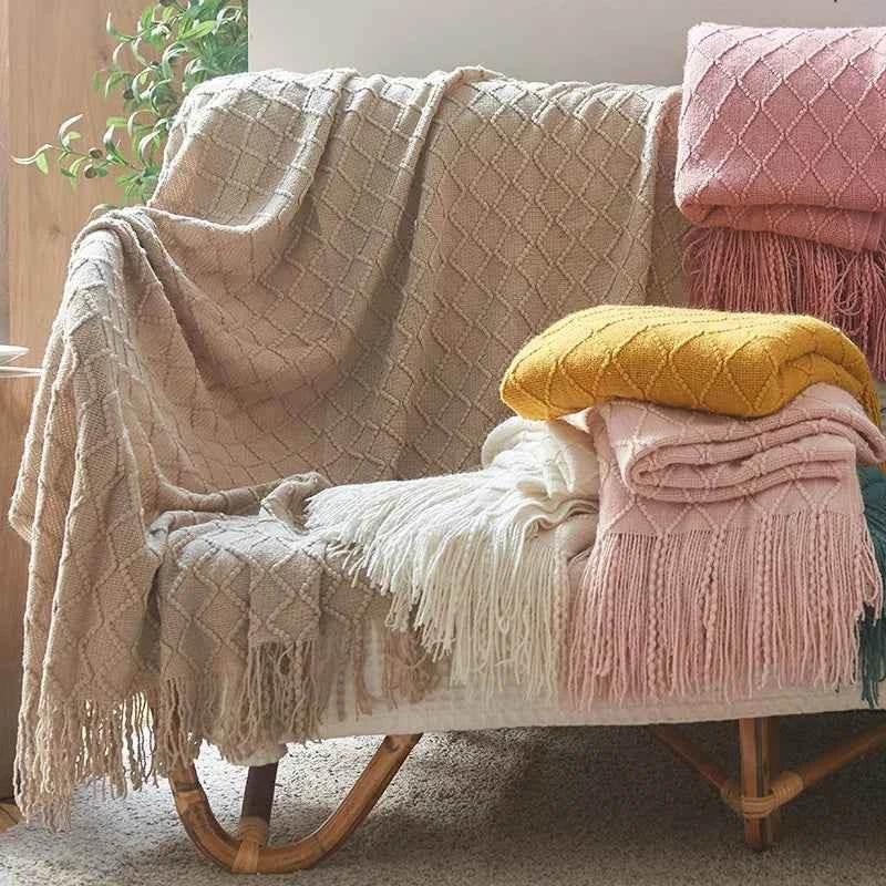 Bohemian Couch Blanket Large Knitted Tassel Throw for Bed Chair Sofa Couch Cover All-Season Blankets Home Decor Soft Comfortable - GiFTiFY