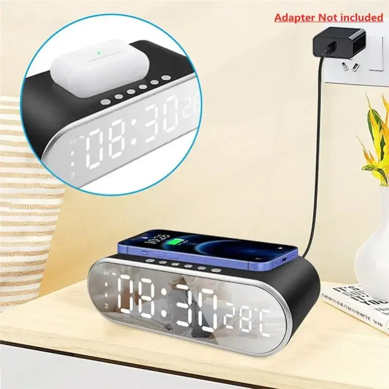 Wireless Charger Alarm Clock Time LED Digital Thermometer Earphone Phone Chargers Fast Charging Station Dock for iPhone