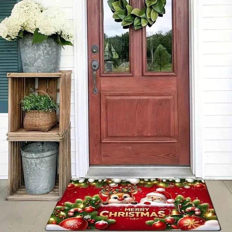 VIKAMA Red Flannel Christmas Santa Claus Entryway Rug Welcome Floor Mat Entrance Carpet Christmas Ornament Living Room Rugs - GiFTiFY
