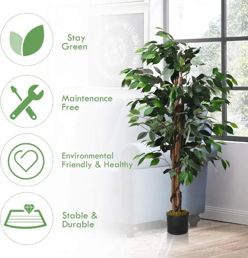 Artificial Ficus Silk Tree in Black Pot