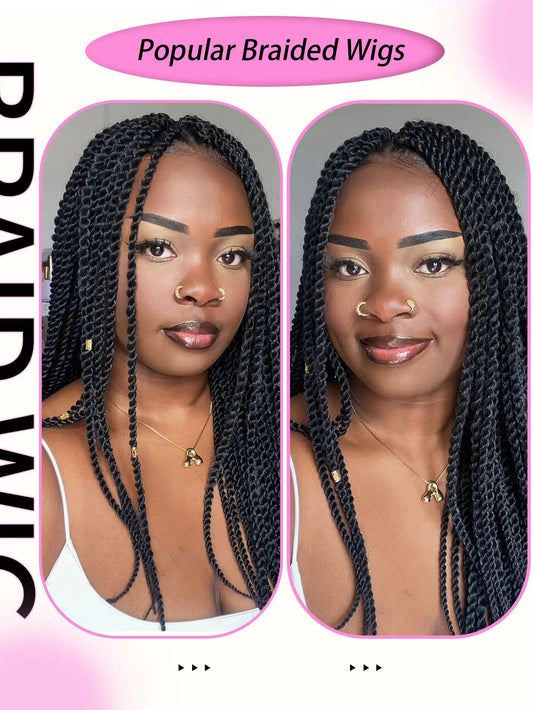 Senegalese Synthetic Braided Wig Full Lace Wigs Knotless Box Braids For Black Women 36 Inches Twists Braids Wigs With Baby Hair GiFTiFY