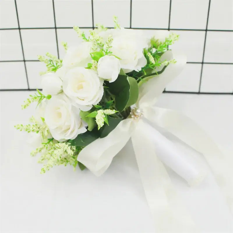 White Silk Flowers Wedding Bouquet