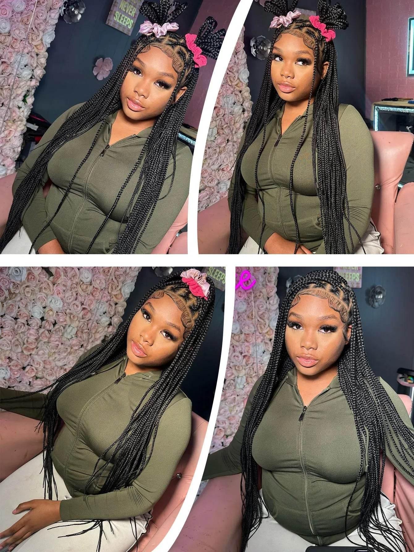 Tribal Synthetic Cornrow Braided Wigs Full Lace Wig 36Inches Knotless Jumbo Knotless Box Braids Wig Square Part For Black Women - GiFTiFY