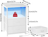 Nightstand Set of 2 Night Stand with Charging Station, LED Nightstand with Fabric Drawers, End Table with PU Finish, Bed Side Table - GiFTiFY