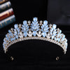 Baroque Green Pink Opal Wedding Headband Crystal Bridal Crown Tiara Hair Jewelry Accessories Women Rhinestone Royal Queen Diadem DSERS