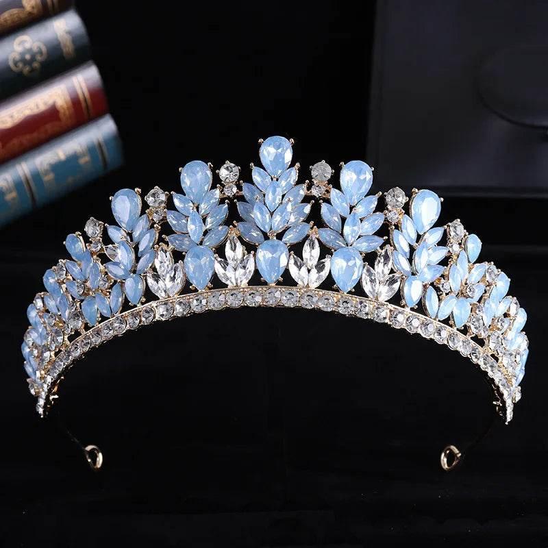 Baroque Green Pink Opal Wedding Headband Crystal Bridal Crown Tiara Hair Jewelry Accessories Women Rhinestone Royal Queen Diadem Tiaras by DSERS