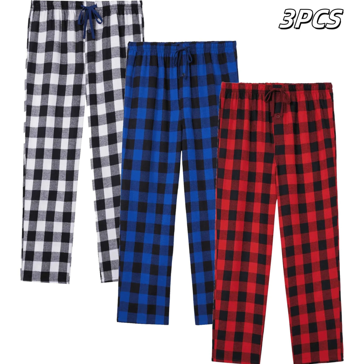JupiterSecret 3pcs Men's Pajama Pants Autumn/Winter Flannel Cotton Plaid Sleep & Lounge PJ Bottoms with Pockets and Button Fly Pijama by DSERS