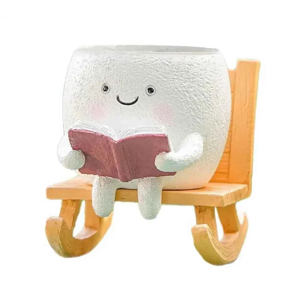 Funny Flower Pot Teacher Appreciation Gift Cute Chair Flower Pot Smile Face Planter Set for Indoor Outdoor Plants by DSERS