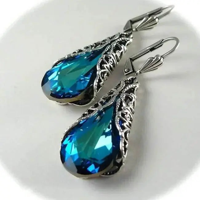 Elegant Blue Water Drop Zircon Dangle Earrings Zircon Dangle Earrings by Zopi