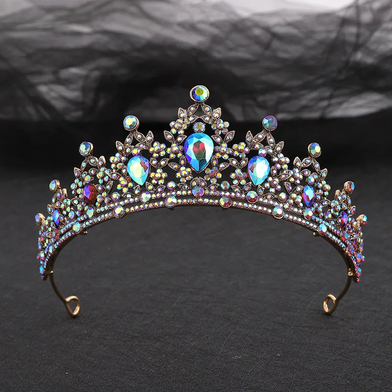 Baroque Gold Color Champagne Crystal Heart Bridal Tiara Crown Rhinestone Pageant Diadem Veil Tiara Headband Wedding Hair Jewelry GiFTiFY