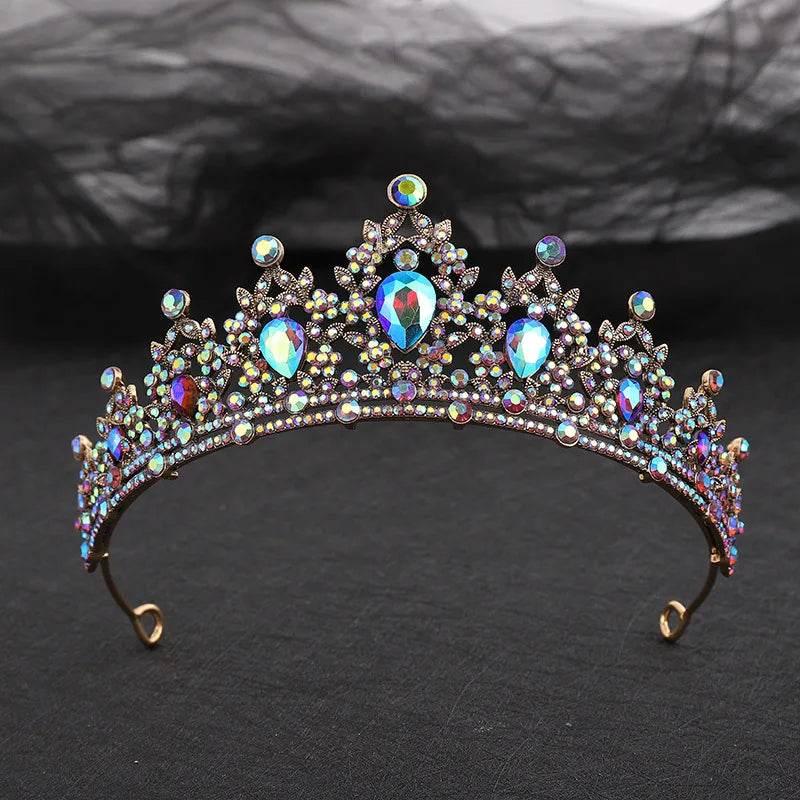 Baroque Gold Color Champagne Crystal Heart Bridal Tiara Crown Rhinestone Pageant Diadem Veil Tiara Headband Wedding Hair Jewelry Tiaras by DSERS